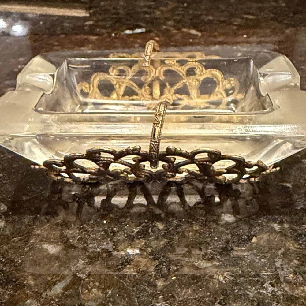 VTG Hollywood Regency Filigree Glass Ashtray